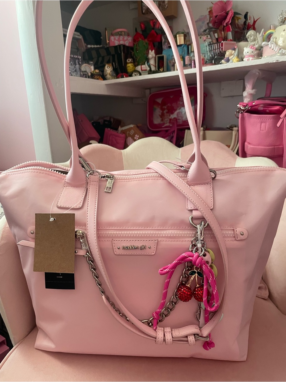 Steve Madden Pink Tote Bag with Charm Accent